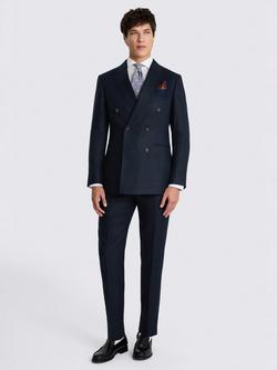 Moss Linen Tailored Double Breasted Suit Jacket, Navy - view 2, Navy