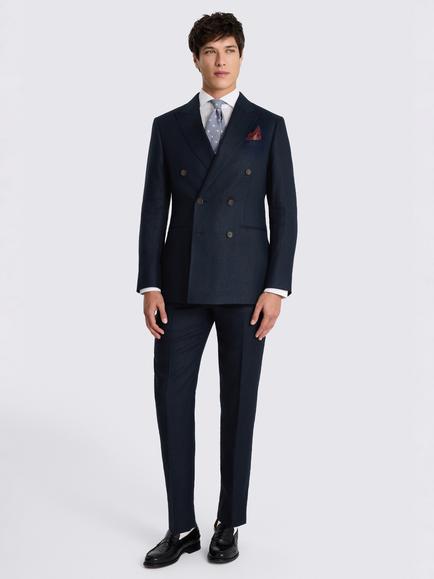 Moss Tailored Fit Twill Linen Double Breasted Suit Jacket - view 2, Navy