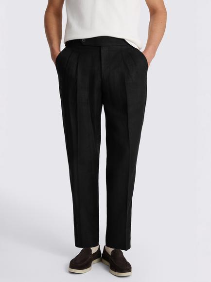 Moss Linen Pleated Trousers, Black