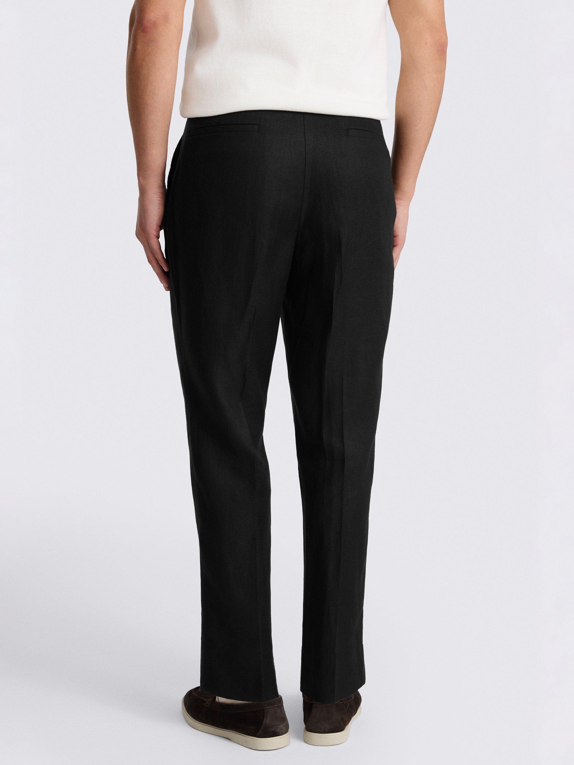 Product image 2 of 3, which shows Moss Double Pleated Front Linen Trousers, Black, 30S