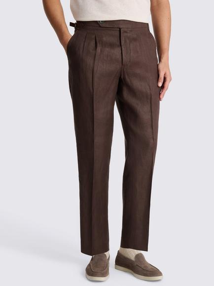 Moss Linen Pleated Trousers, Burgundy