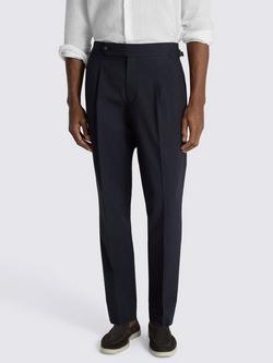 Moss Cotton Pleated Trousers, Navy, Navy