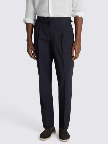 Moss Cotton Pleated Trousers, Navy