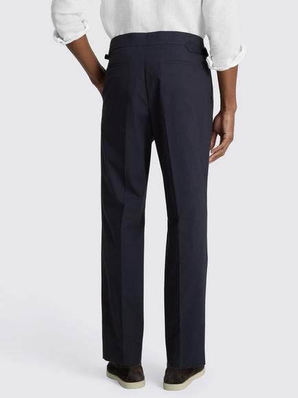 Moss Cotton Pleated Trousers - view 2, Navy