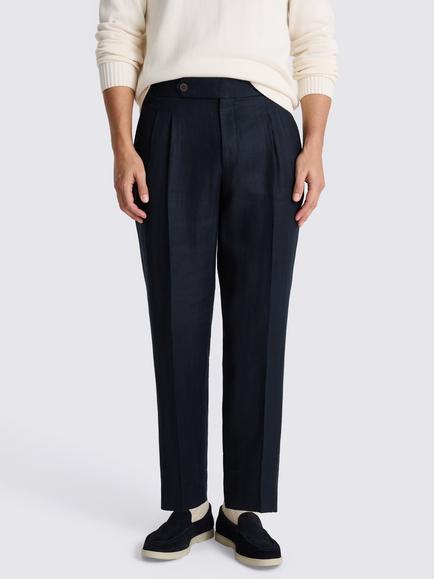Moss Linen Pleated Trousers, Navy