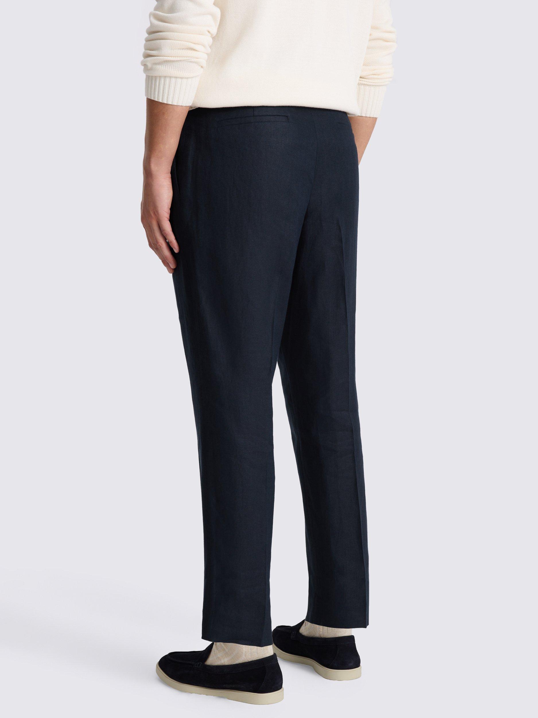Product image 2 of 3, which shows Moss Double Pleated Front Linen Trousers, Navy, 30S
