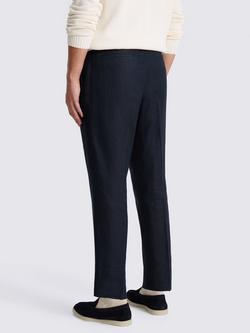 Moss Double Pleated Front Linen Trousers - view 2, Navy