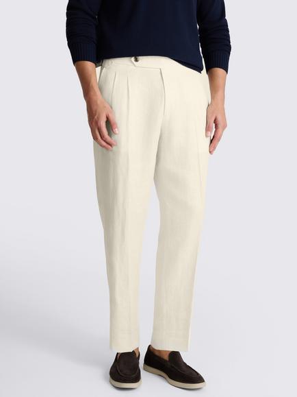 Moss Linen Pleated Trousers, Off White