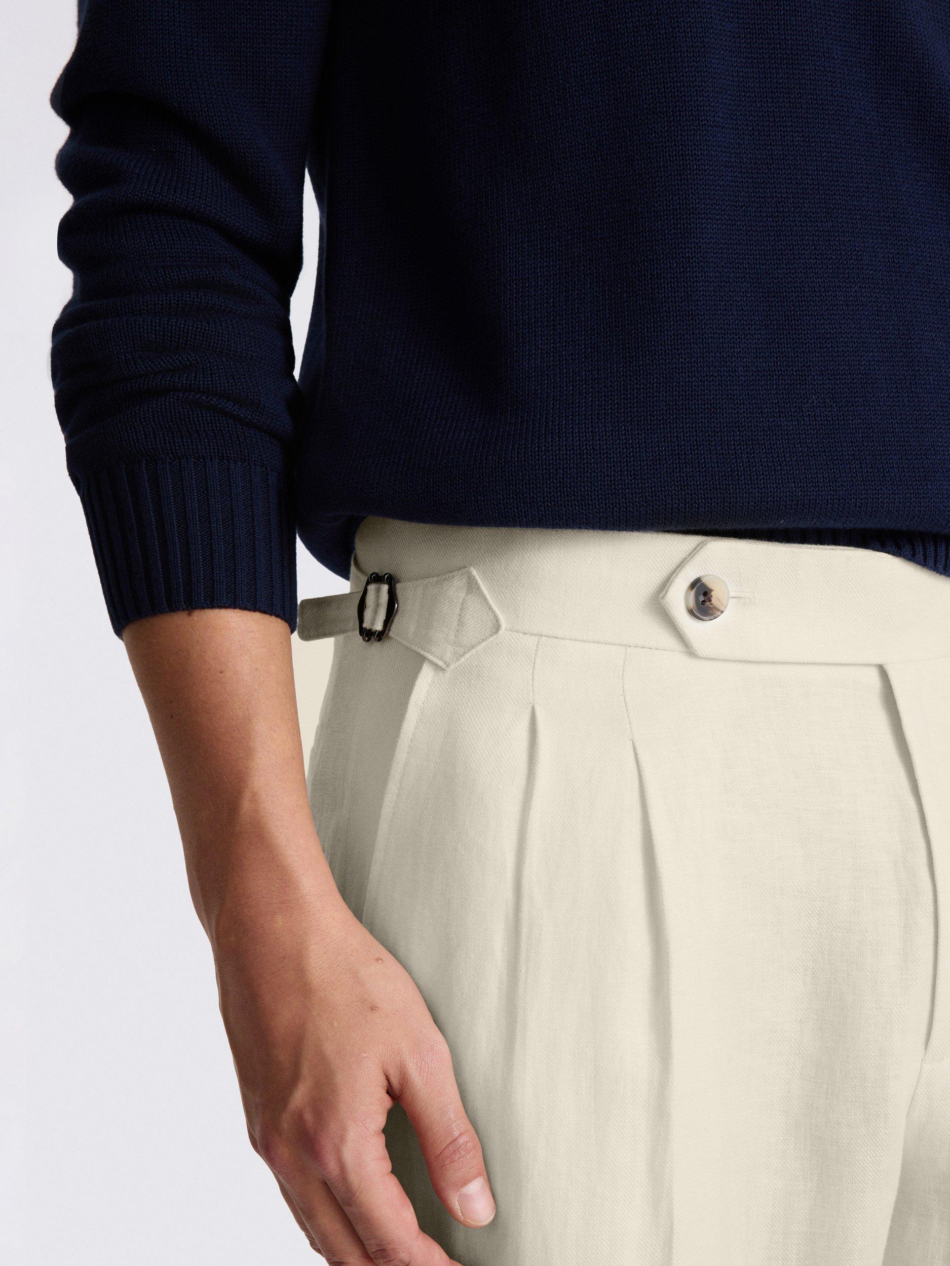 Product image 3 of 3, which shows Moss Double Pleated Front Linen Trousers, Off White, 30S