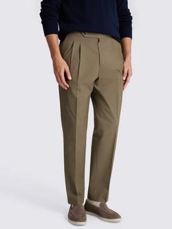 Moss Cotton Rich Pleated Tapered Trousers, Taupe, Taupe