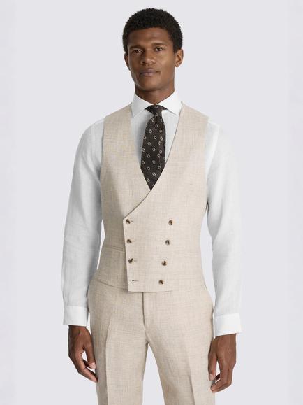 Moss Slim Fit Delave Linen Suit Waistcoat, Neutral, Neutral