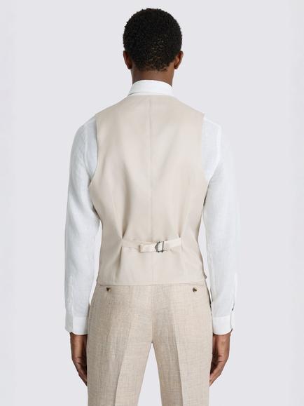 Moss Slim Fit Delave Linen Suit Waistcoat, Neutral - view 2, Neutral