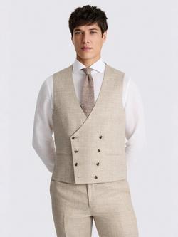 Moss Linen Double Breasted Tailored Suit Waistcoat, Neutral, Neutral