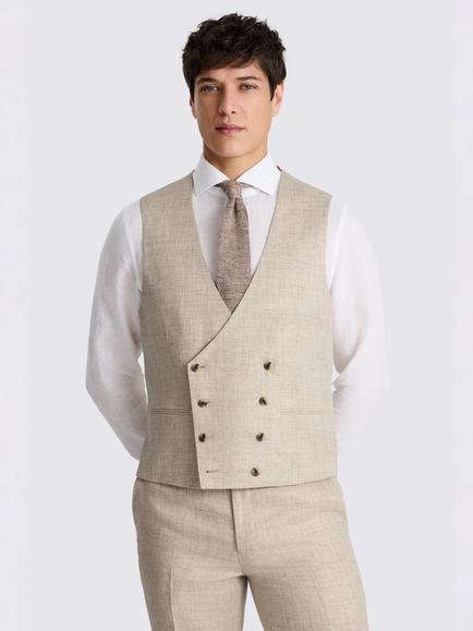Moss Tailored Fit Delave Linen Suit Waistcoat, Neutral, Neutral