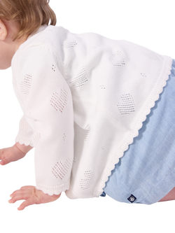 Petit Bateau Baby Knitted Long Sleeved Heart Cardigan, White - view 2, White