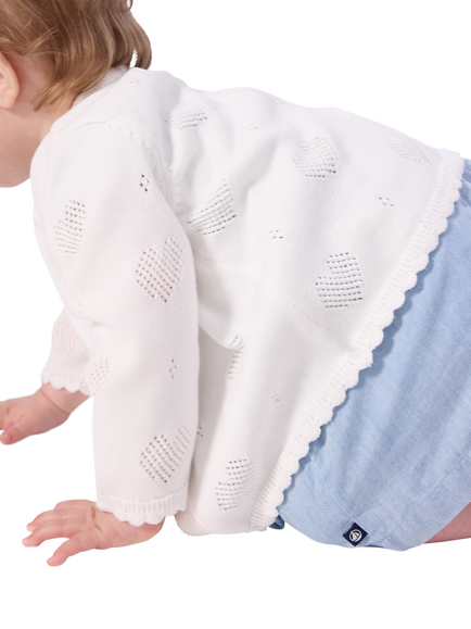 Petit Bateau Baby Knitted Long Sleeved Heart Cardigan, White - view 2, White