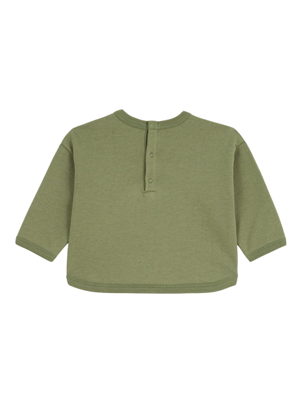 Petit Bateau Baby Cotton Boxy Boat Print Sweatshirt, Green - view 2, Green