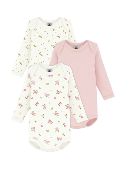 Petit Bateau Baby Short Sleeved Bodysuit, Pack of 3, White/Multi, White/Multi