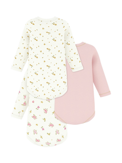 Petit Bateau Baby Short Sleeved Bodysuit, Pack of 3, White/Multi - view 2, White/Multi