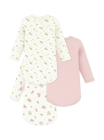 Petit Bateau Baby Short Sleeved Bodysuit, Pack of 3, White/Multi - view 2, White/Multi