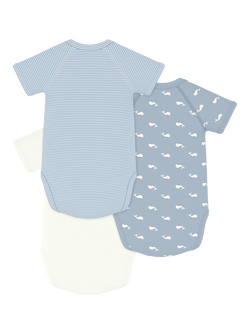 Petit Bateau Baby Cotton Printed Wrap Bodysuit, Pack of 3, Blue - view 2, Blue