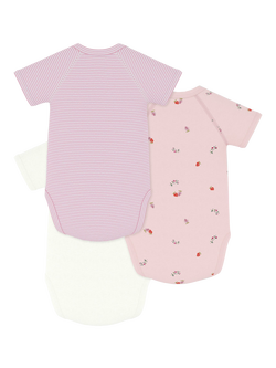 Petit Bateau Baby Short Sleeved Wrap Bodysuit, Pack of 3, Pink/Multi - view 2, Pink/Multi