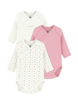 Petit Bateau Baby Cotton Wrap Bodysuit, Pack of 3, White, White
