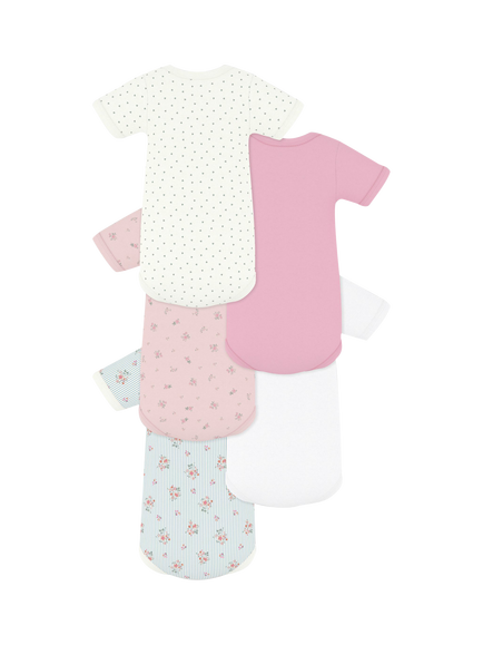 Petit Bateau Baby Cotton Short Sleeved Bodysuit, Pack of 5, White/Multi - view 2, White/Multi