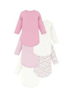 Petit Bateau Baby Cotton Long Sleeved Bodysuit, Pack of 5, Pink - view 2, Pink