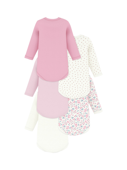 Petit Bateau Baby Cotton Long Sleeved Bodysuit, Pack of 5, Pink - view 2, Pink