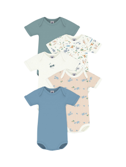 Petit Bateau Baby Cotton Short Sleeved Bodysuit, Pack of 5, White/Multi, White/Multi