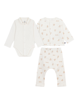 Petit Bateau Baby Three Piece Layette Outfit Set, White, White