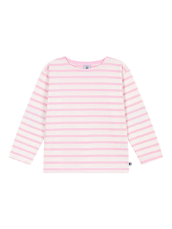 Petit Bateau Kids' Relaxed Long Sleeved Striped Top, Pink, Pink