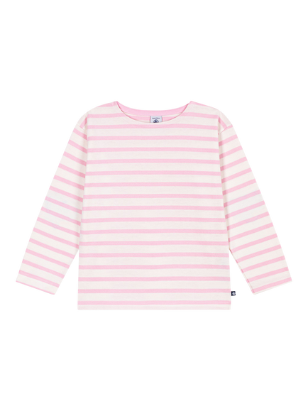 Petit Bateau Kids' Relaxed Long Sleeved Striped Top, Pink, Pink