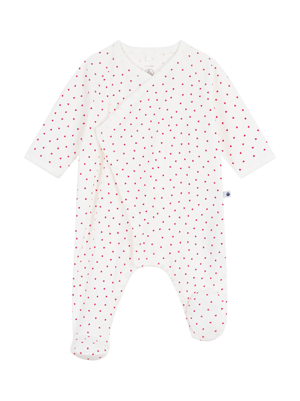 Petit Bateau Baby Cotton Wrap Front Footed Sleepsuit, White, White