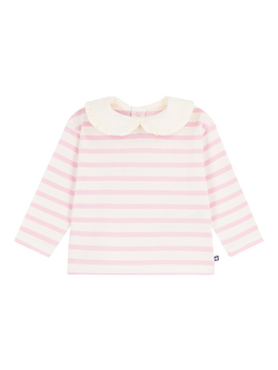 Petit Bateau Baby Long Sleeved Poplin Collar Striped Top, Pink, Pink