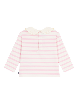 Petit Bateau Baby Long Sleeved Poplin Collar Striped Top, Pink - view 2, Pink