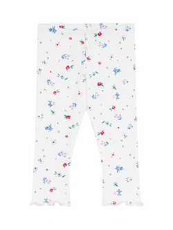 Petit Bateau Baby Ribbed Floral Leggings, White, White