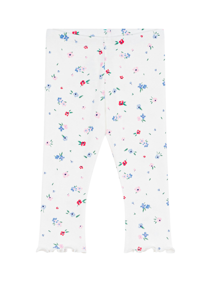 Petit Bateau Baby Ribbed Floral Leggings, White, White