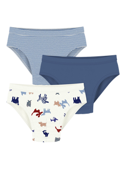 Petit Bateau Kids' Boys Printed Cotton Pants, Pack of 3, Blue, Blue