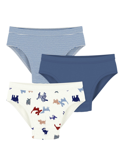 Petit Bateau Kids' Boys Printed Cotton Pants, Pack of 3, Blue, Blue
