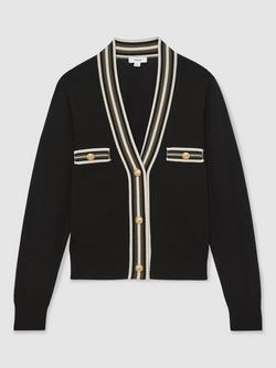 Reiss Danni Colour Contrast Cardigan, Black/Khaki - view 2, Black/Khaki