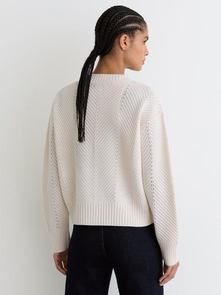 Reiss Lottie Textured Stitch Wool Rich Cardigan, Ivory - view 2, Ivory