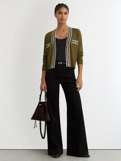 Reiss Danni Colour Contrast Cardigan, Green/Ivory, Green/Ivory