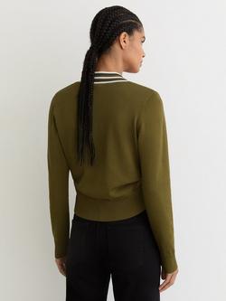 Reiss Danni Colour Contrast Cardigan, Green/Ivory - view 2, Green/Ivory