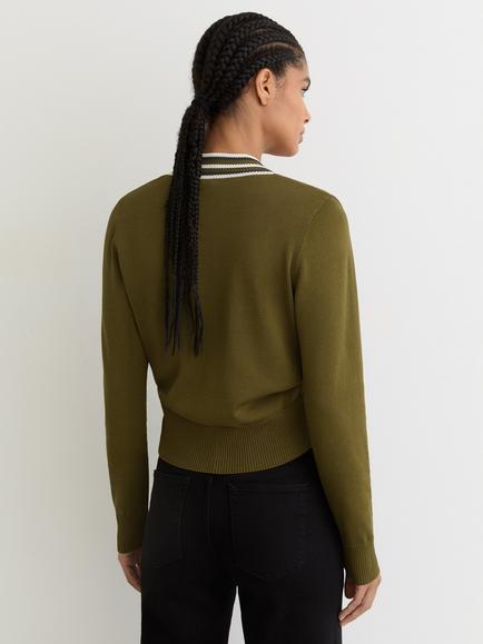 Reiss Danni Colour Contrast Cardigan, Green/Ivory - view 2, Green/Ivory