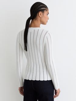 Reiss Loui V-Neck Scallop Jumper, White - view 2, White