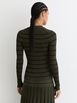 Reiss Lauralee Stitch Detail Stripe Jumper, Khaki/Black - view 2, Khaki/Black