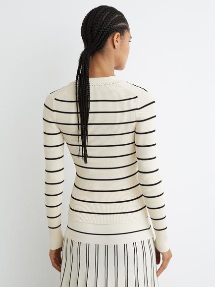 Reiss Lauralee Stitch Detail Stripe Jumper, Ivory/Black - view 2, Ivory/Black