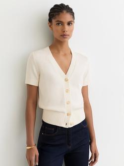 Reiss Anya V-Neck Short Sleeve Cardigan, Ivory